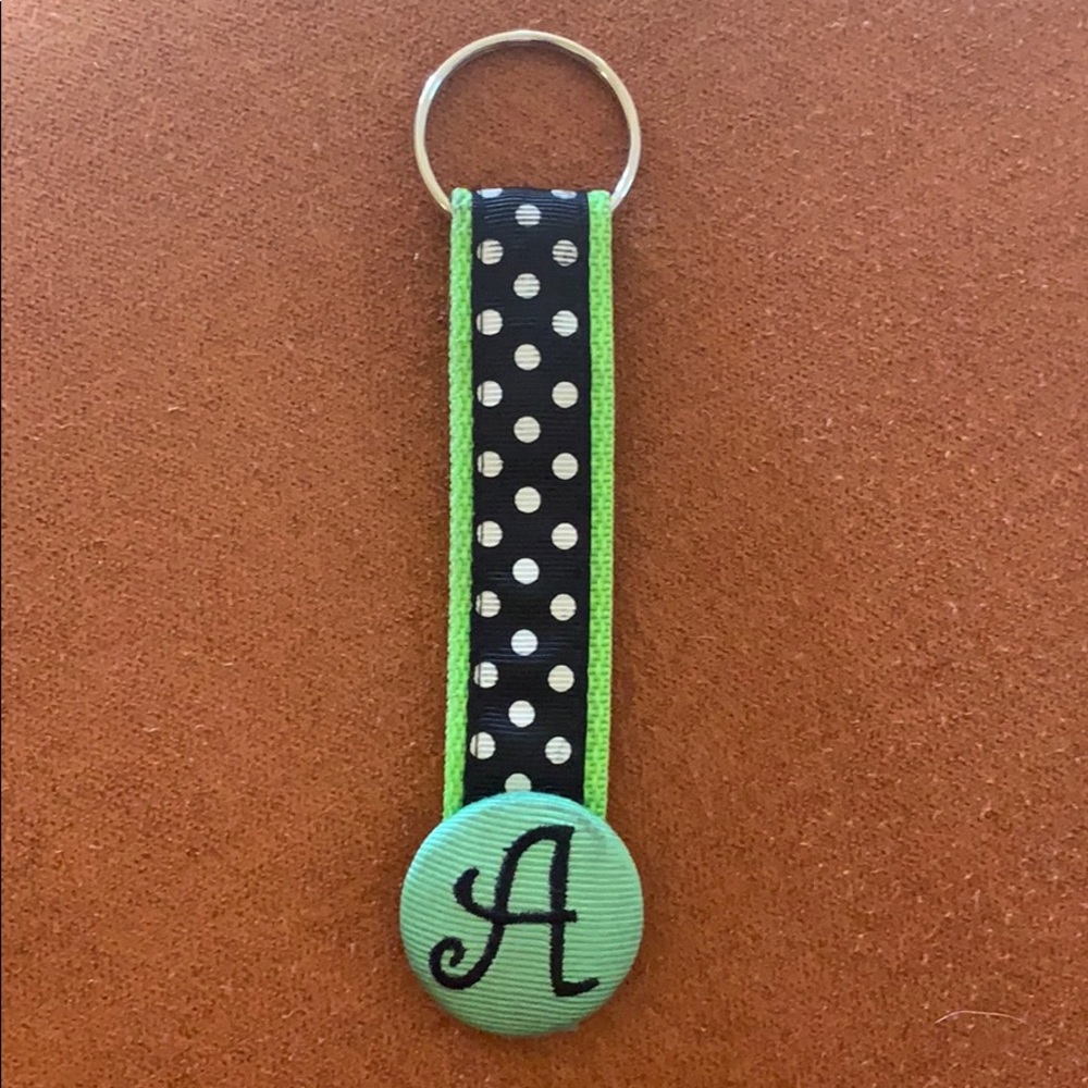 Polka Dot Grosgrain Ribbon Preppy “A” Keychain Key Ring Keyfob Fob Bag Charm